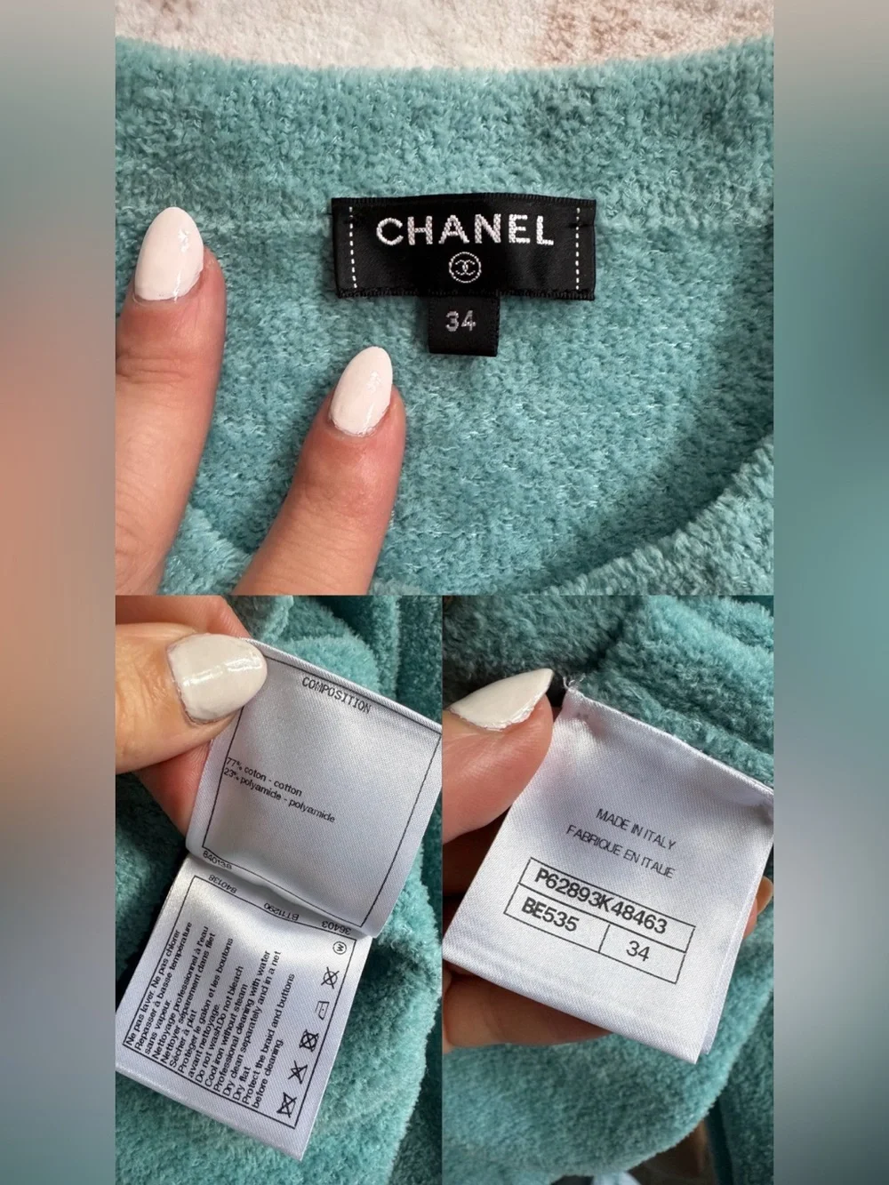 Chanel 2020 cruise resort terry cloth aqua jacket with chain detail size 34